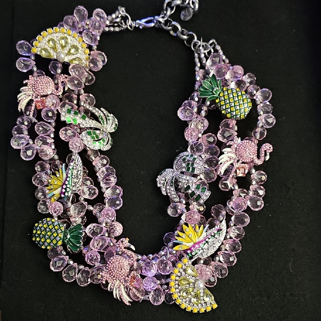 Sassy Jones Pink Beaded Necklace With Tropical Charms 62$